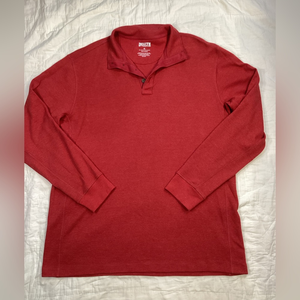 Mens Duluth Trading Co Burly Thermal Button Mock Neck Long Sleeve Shirt